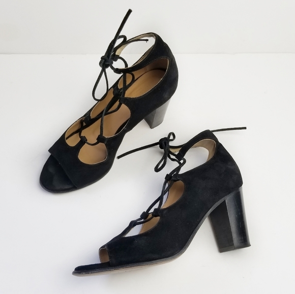 Sesto Meucci Shoes - Sesto Meucci Suede Stacked Heel Lace Up Sandals